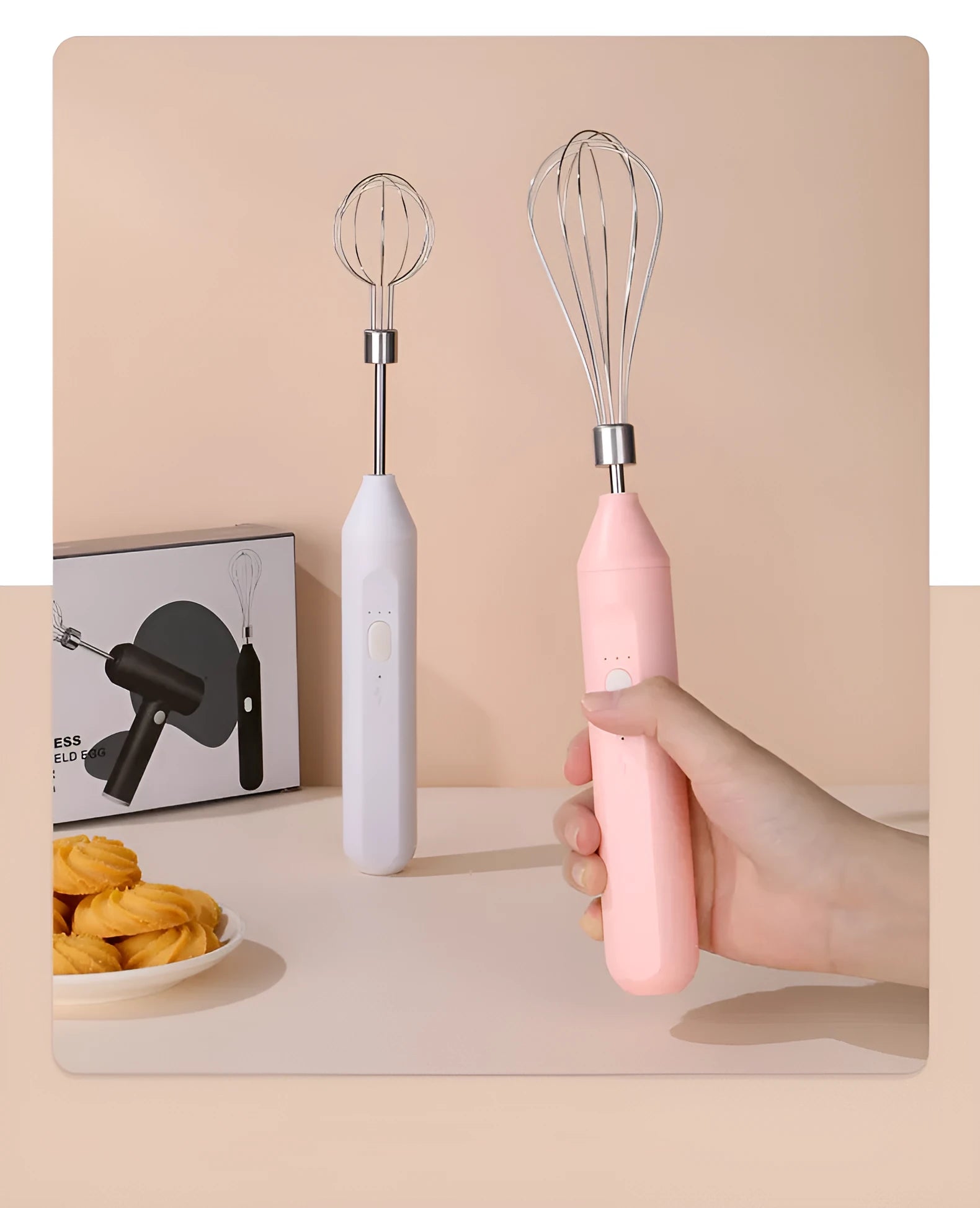 Hand-held electric whisk in Black for household baking with small straight handle wireless design
