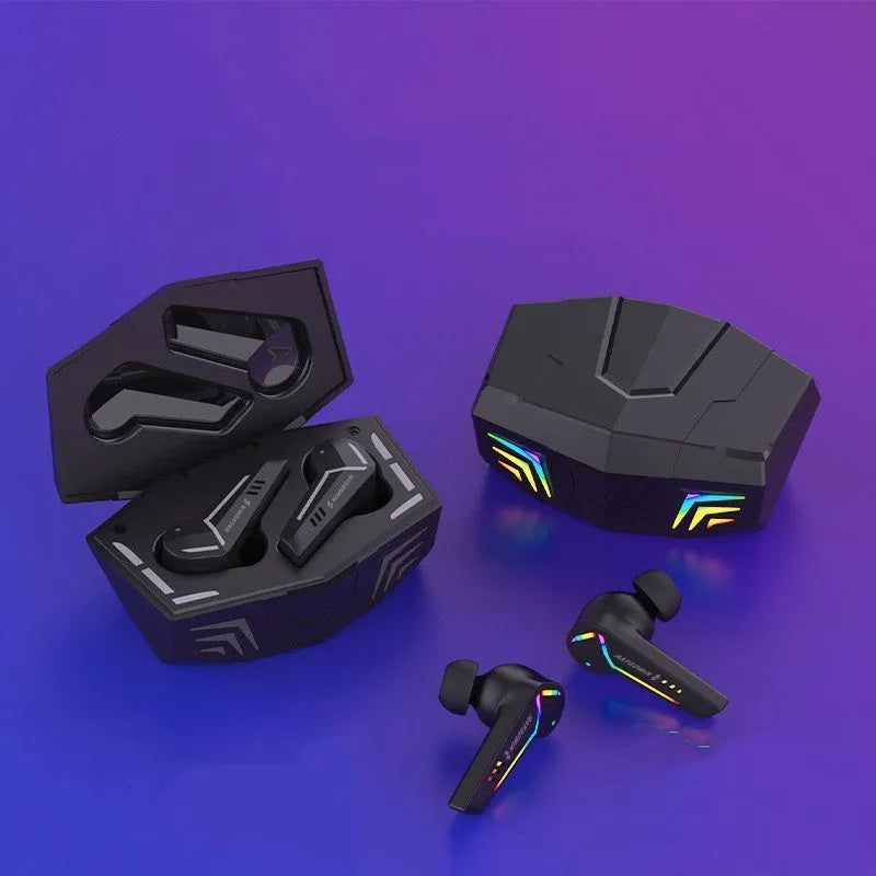 Small black TWS Bluetooth headset with earplug design for sports and gaming