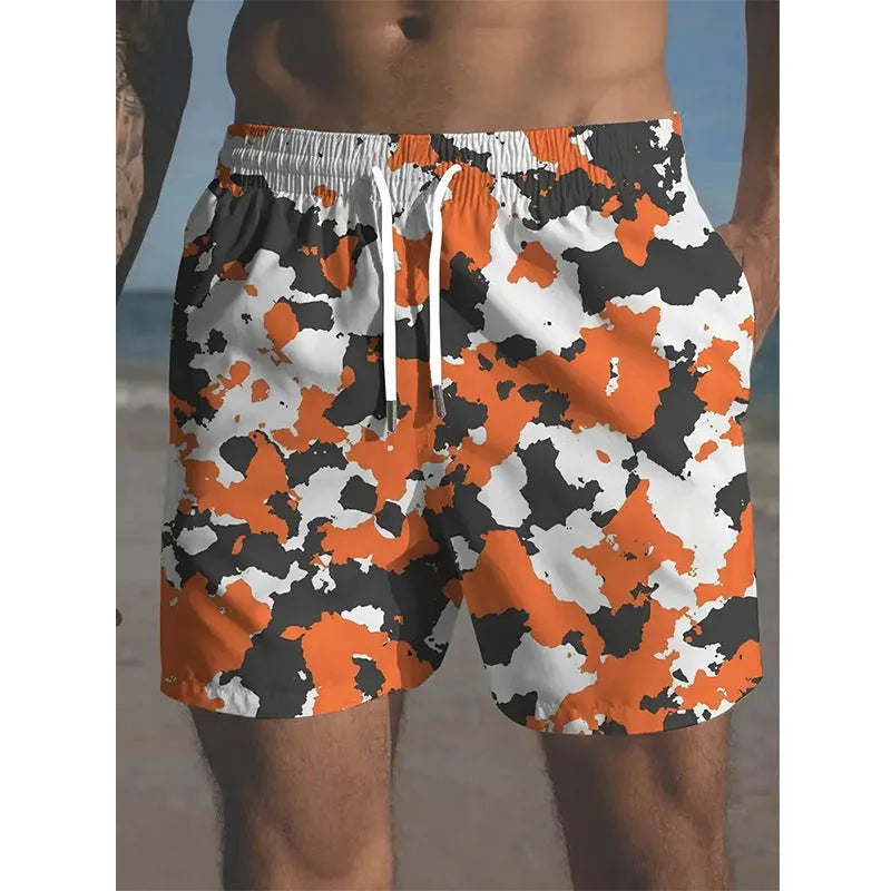 Men's printed beach shorts with streetwear design in polyester micro-elastic fabric
