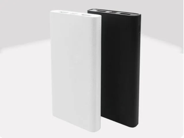 Graphene heating clothing power bank with plastic shell and USB cable on white background