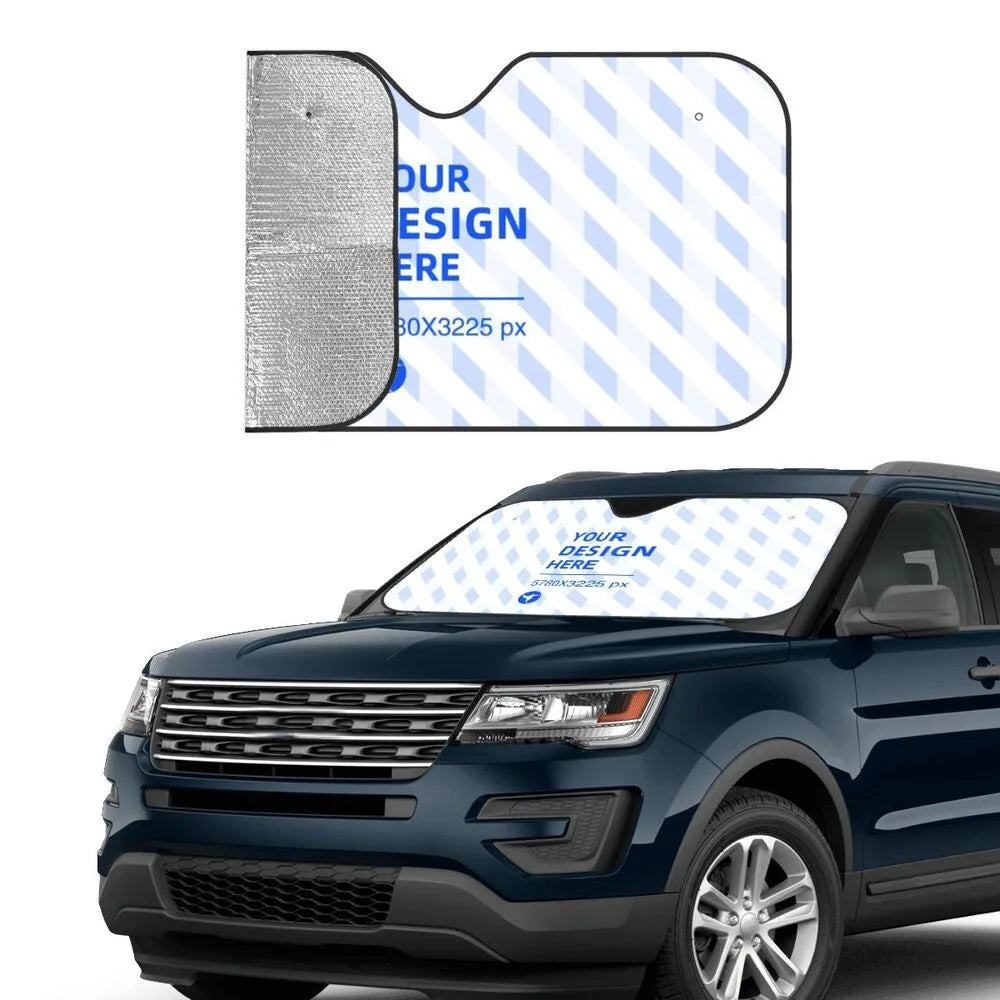 Black stiff heat insulation car windshield sunshade with polyester and bubble aluminium film showing single-sided eagle print
