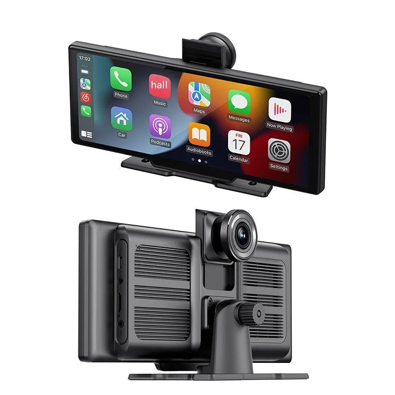 10.26-inch wireless CarPlay car recorder with capacitive touch screen in black plastic housing