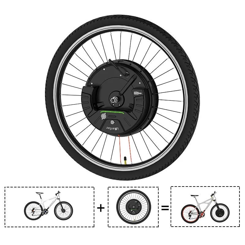 Black alloy hub motor wheel for electric bicycle conversion, Imotor 3.0 kit.
