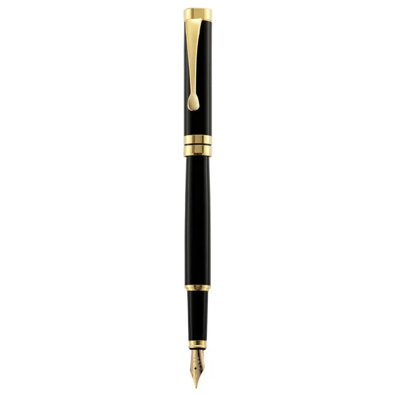 Metal fountain pen with F 0.5mm nib in black gold clip colour option