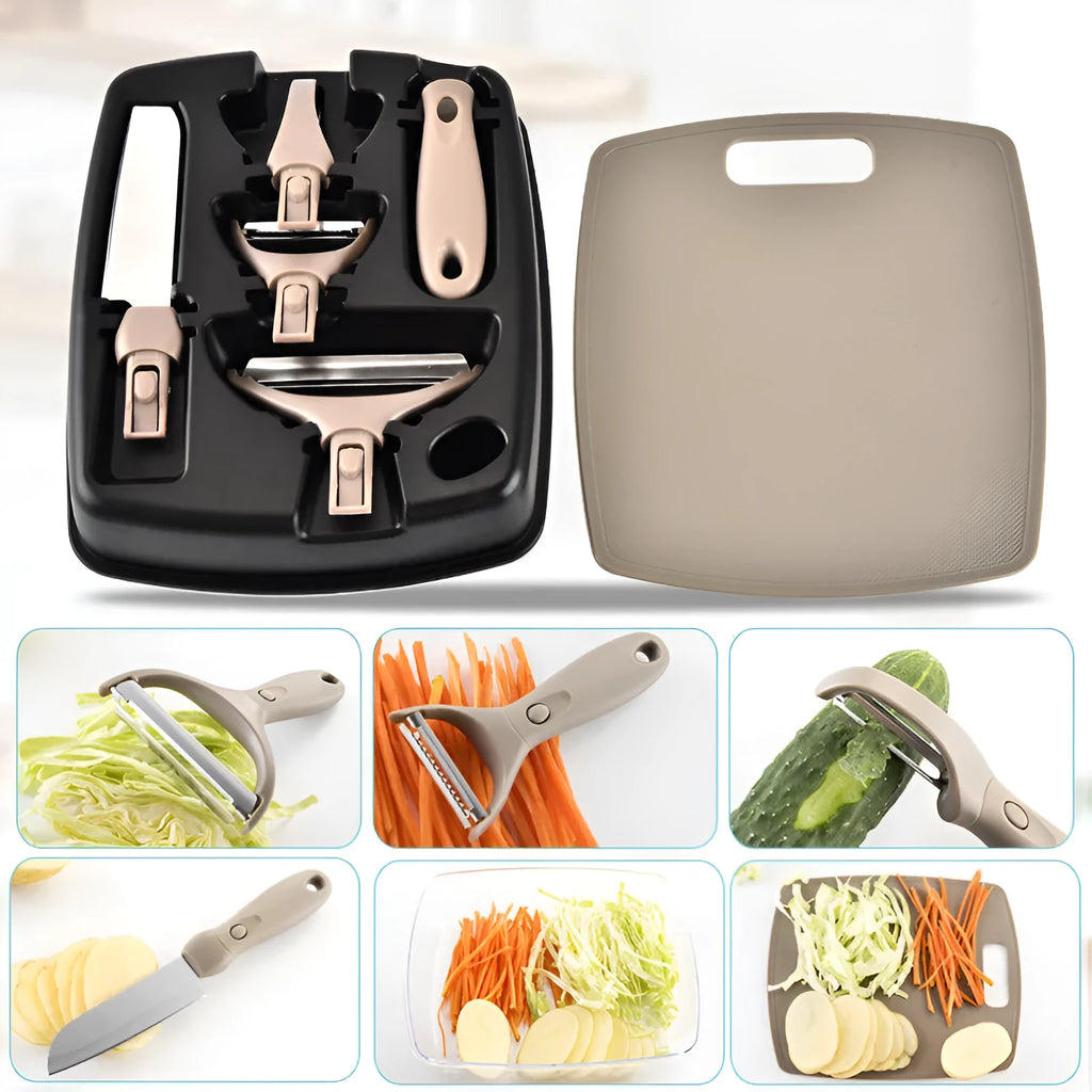 Green eight-piece disassemblable kitchen multi-planer set with stainless steel blade on a white background.