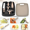 Green eight-piece disassemblable kitchen multi-planer set with stainless steel blade on a white background.