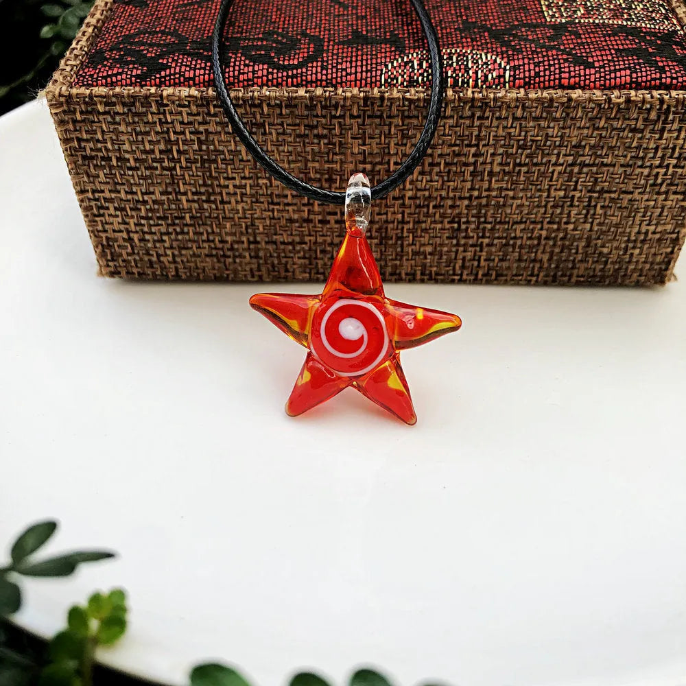 Creative ocean style art starfish inner spiral coloured glaze pendant necklace for women in light blue