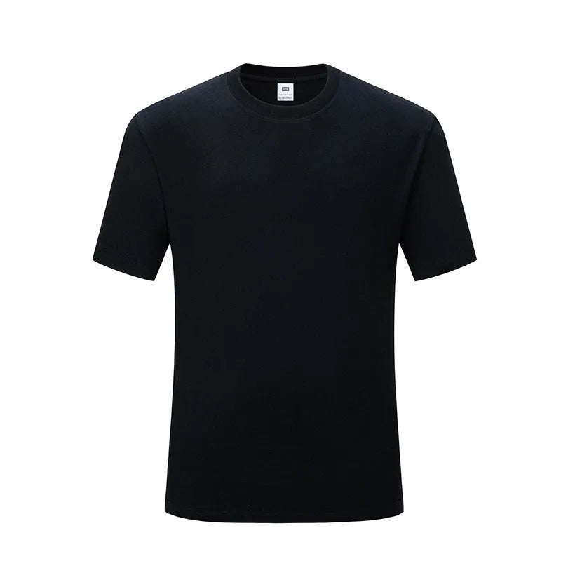 Men's black and white pure cotton loose fit round neck T-shirt showing front view