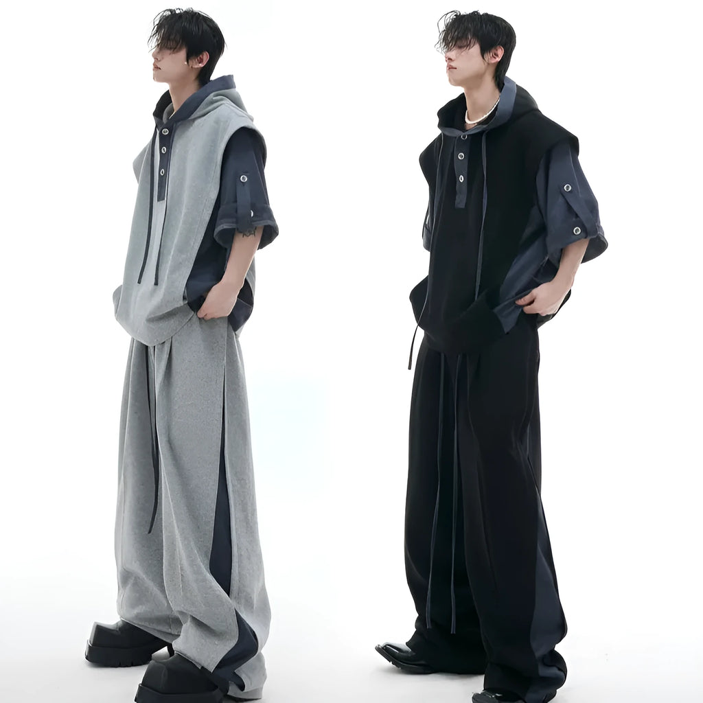 Men's hooded sports leisure suit with three-dimensional stitching on polyester jacket and trousers