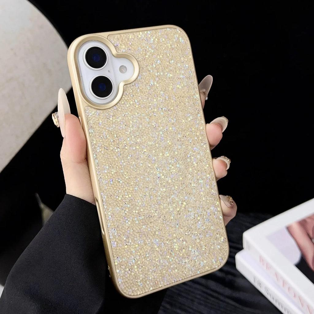 Luxury full diamond handmade phone case for iPhone 17 series in black colour with textured finish