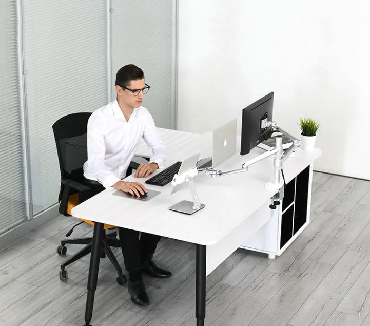 Folding aluminium desktop phone and tablet stand with 360-degree rotation