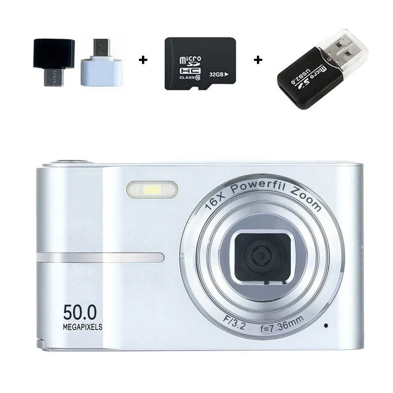 HD 4K pixel digital student camera in black, green, pink or white colours with full HD screen