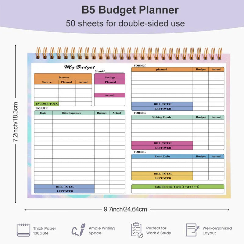 B5 budget tally notebook with spiral binding for income expenditure tracking