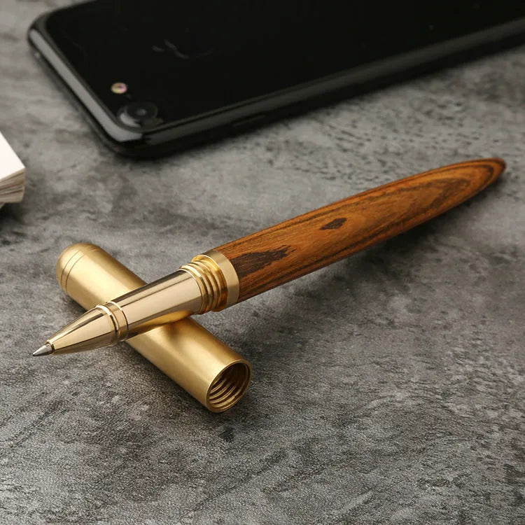 Brass and solid wood signature pen in five wood colour options including ebony and rosewood