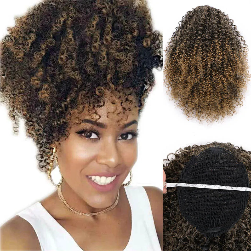 Fluffy 14 inch ponytail hairpiece in high temperature synthetic fibre with drawstring attachment