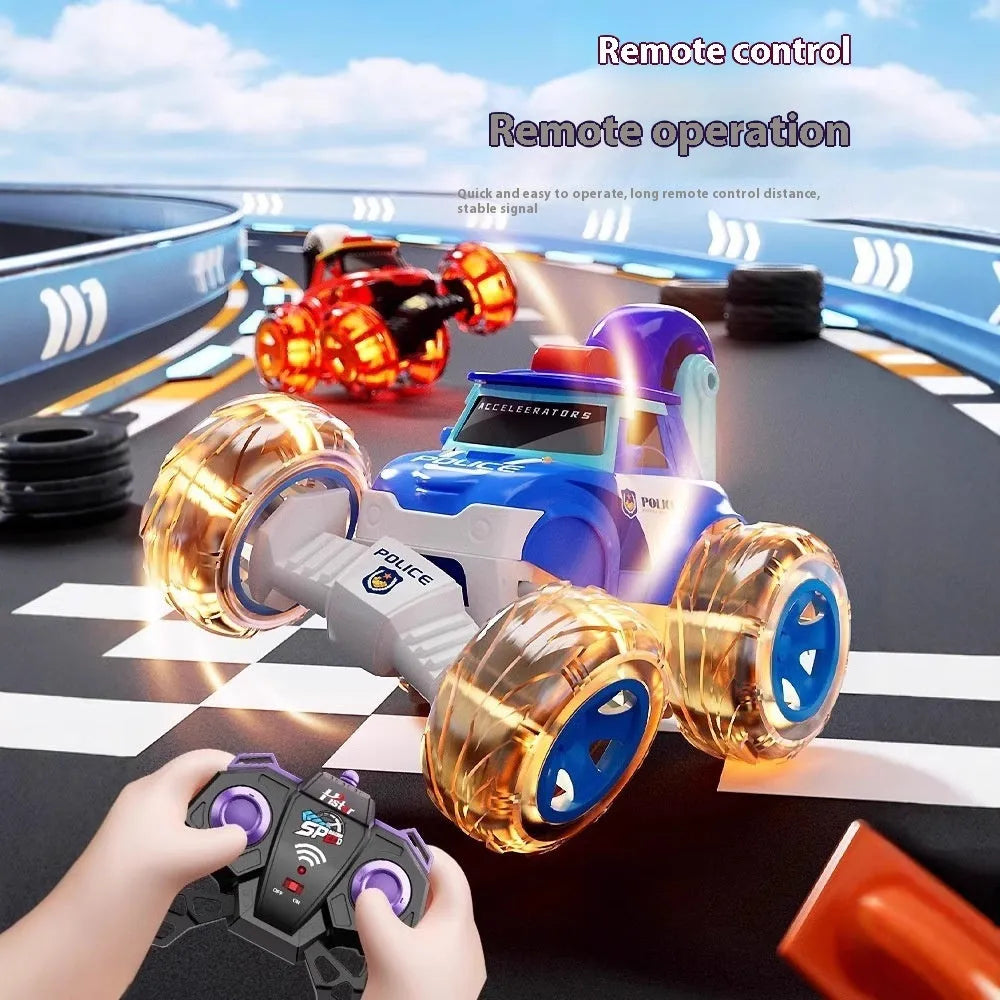 Deformation remote-control car in blue style with 360-degree tumbling stunt and lights for children aged 4-6
