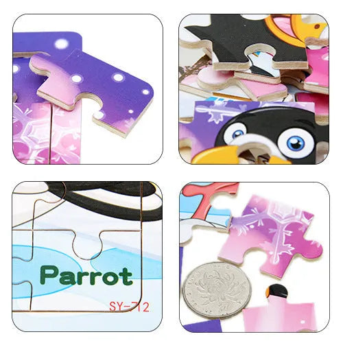 Children's poultry animal wooden puzzle in splint wood with animal colour designs
