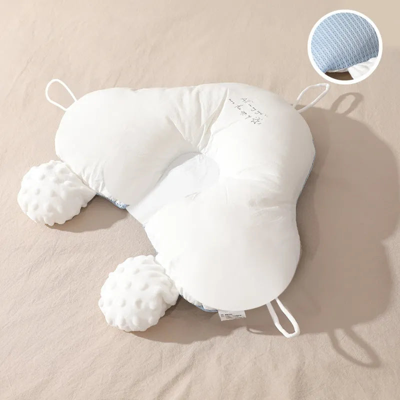Blue Tencel pearl cotton baby shaping pillow with drawstring adjustment for infants