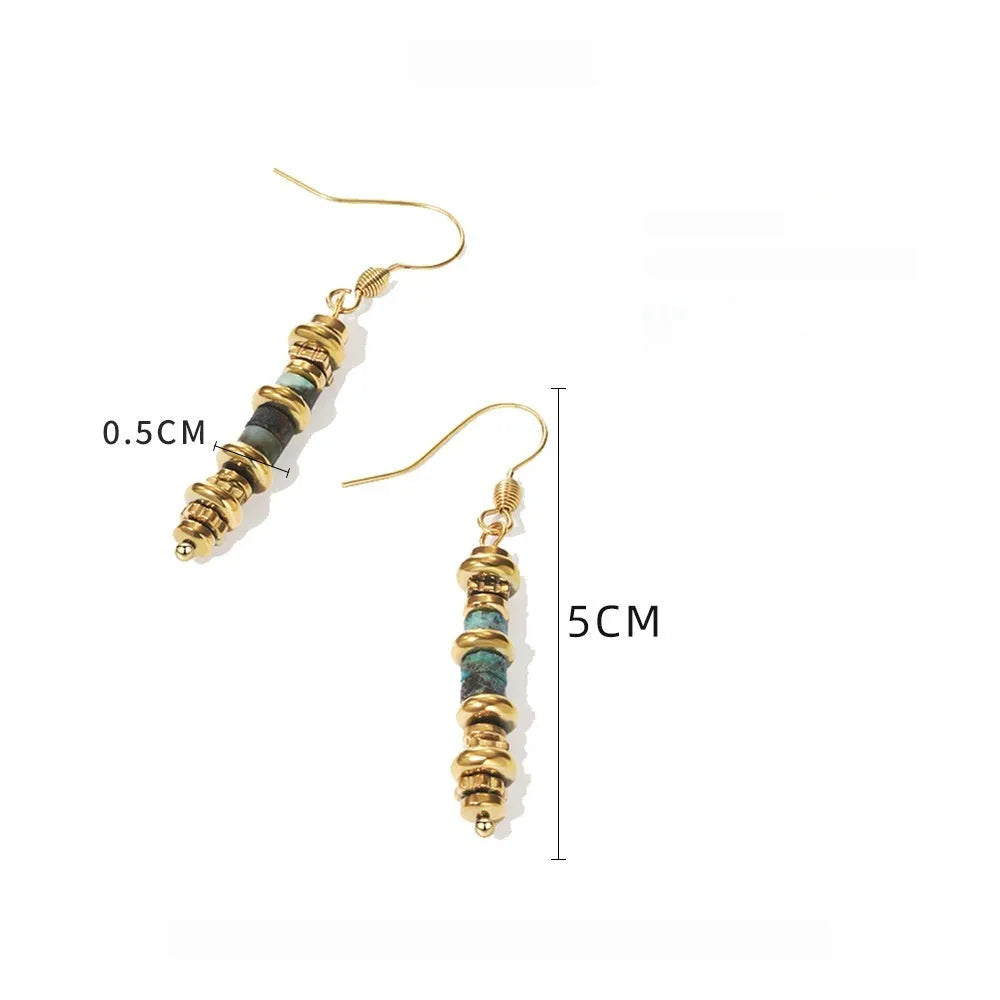 Geometric titanium steel dangle earrings with retro European American design in metallic finish