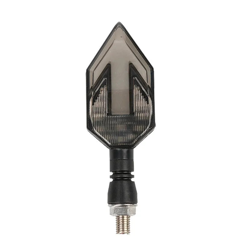 Arrow-shaped LED motorcycle turn signal light with ABS plastic housing for 12V systems.