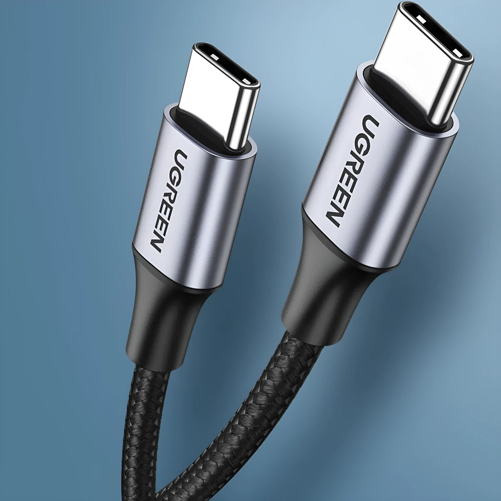 Double-ended Type-C PD fast charge cable nylon braided male to male straight head split style