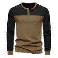 Men's retro colour block long sleeve base shirt in black and brown, loose fit polyester pullover