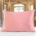 19M double-sided silk pillowcase shown in apricot colour, with size options 51x66, 51x76, and 51x91 cm.
