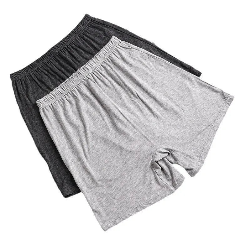 Men's solid colour modal boxer shorts with high waist, shown in black, blue, grey and brown.