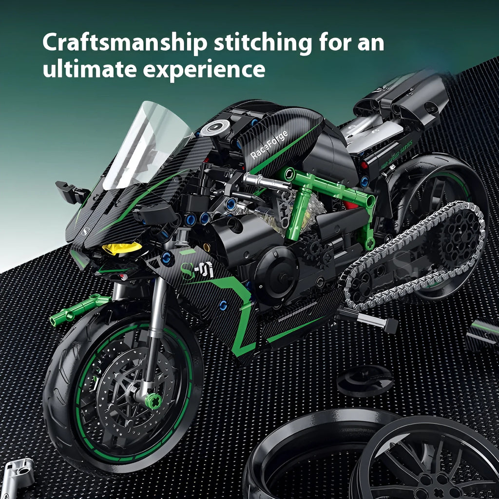 1:8 scale H2R motorcycle building block model made of small plastic particles for teenagers