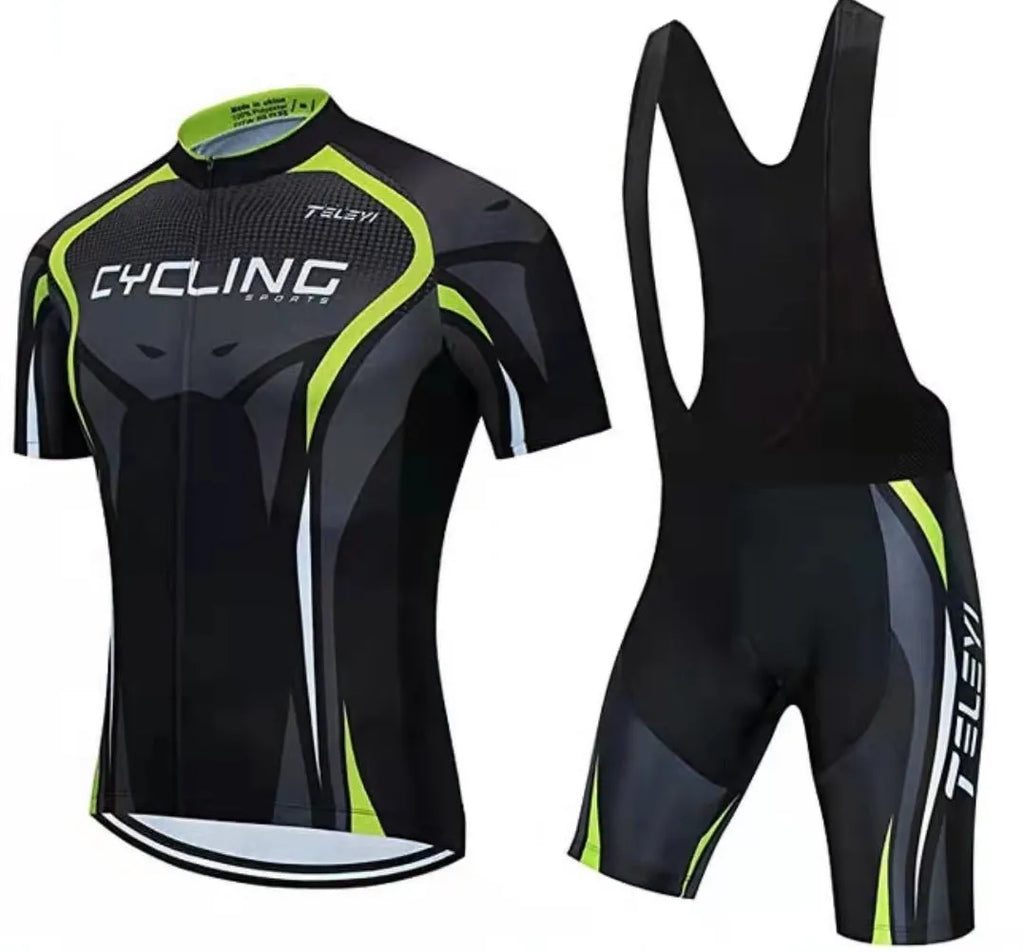 A unisex cycling jersey and shorts set shown in one of seven available colour styles.