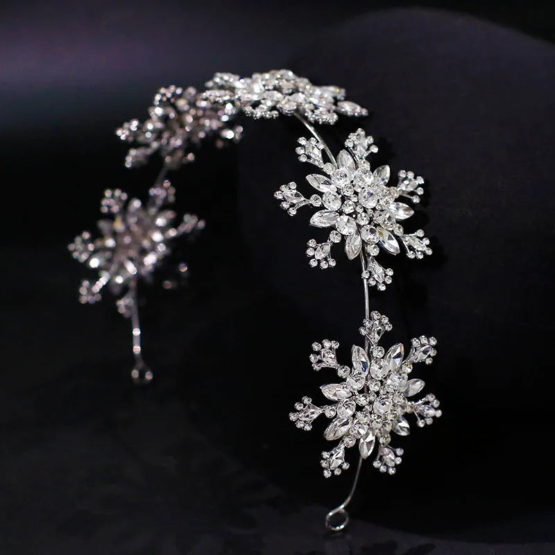 Women bridal rhinestone snowflake headband 35x5.5cm mori style hair accessory