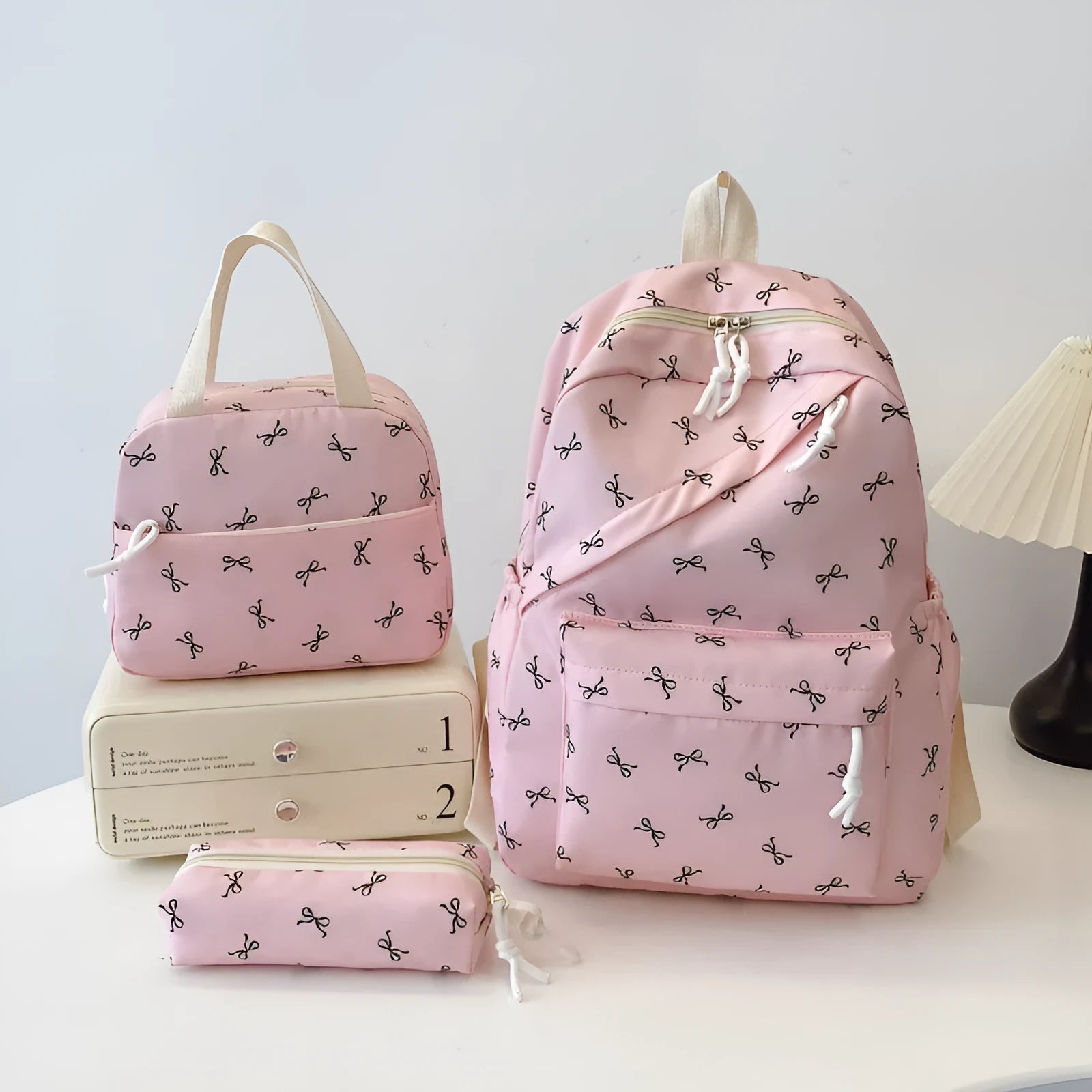 Nylon burden reduction backpack with flower print and airpillow straps in blue