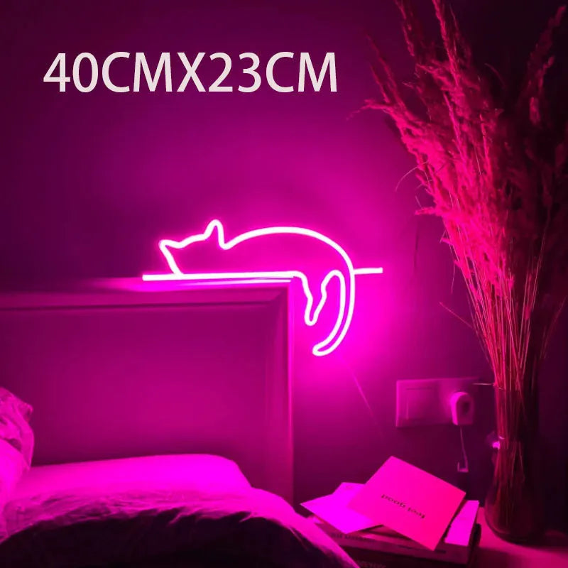 Purple neon cat LED decorative light with 11W power and PC shell for room placement