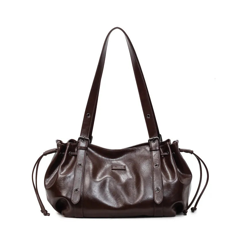 Women's PU crossbody underarm bag, horizontal square 48 x 13 x 20 cm, black brown coffee, inner patch pocket