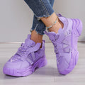 Women's platform mesh dad shoes in purple, green, white, pink, or yellow with front lace-up fastening