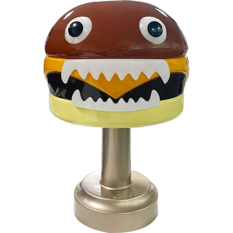 Cartoon hamburger-shaped table lamp with LED, tri-colour dimmable touch switch, 17.5cm x 29cm