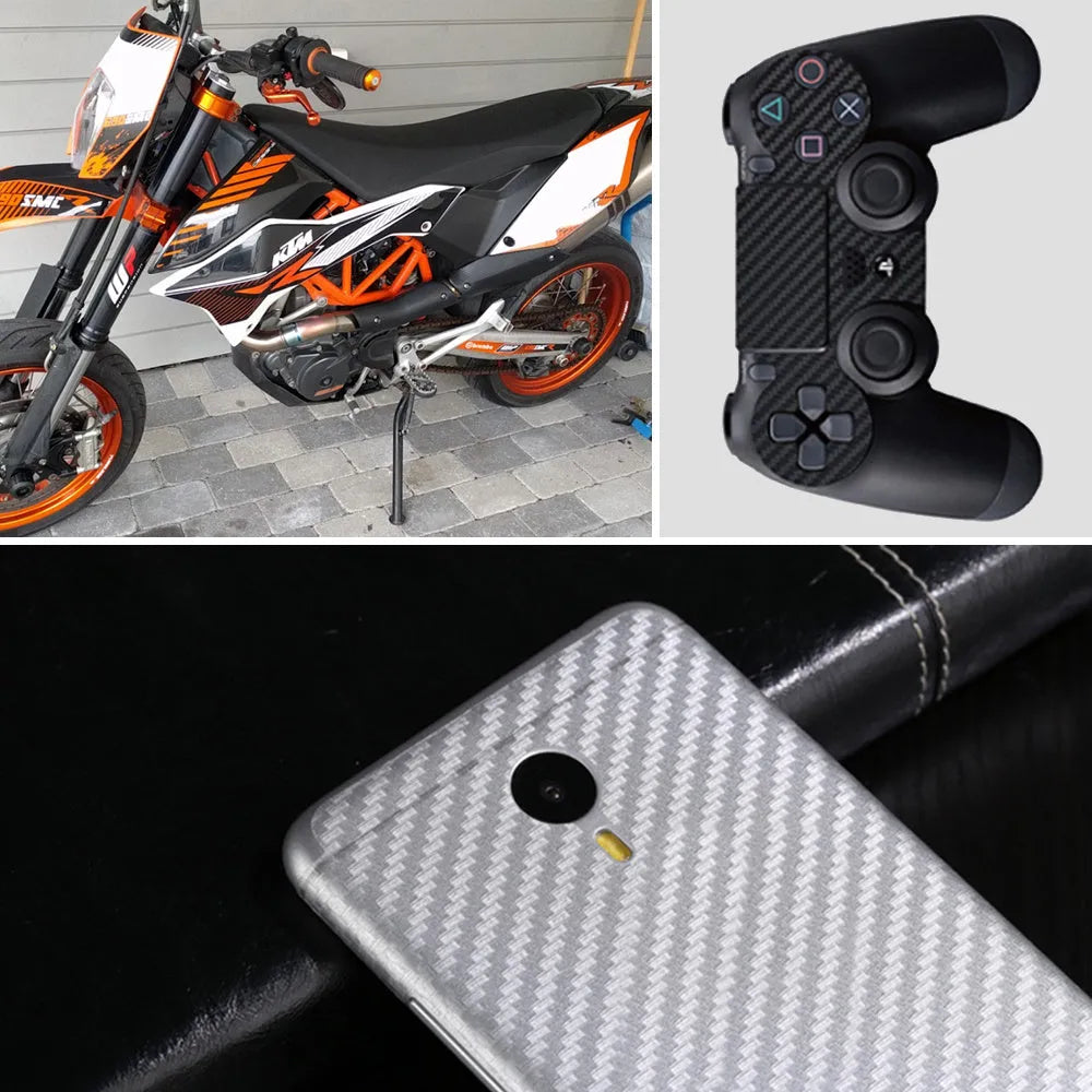 Roll of black car carbon fiber sticker 127x30cm with foam stick on car trim