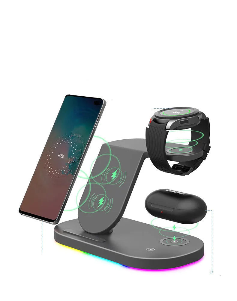 Three-in-one wireless charging station for Apple devices with Type-C port and ABS plastic housing