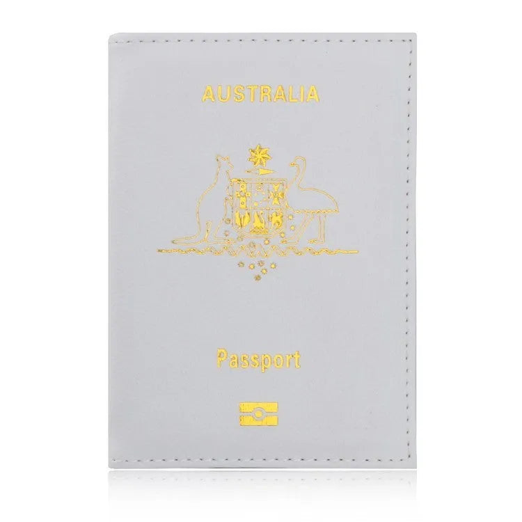 Light blue PU leather card bag passport wallet with ID and card slots on flat surface