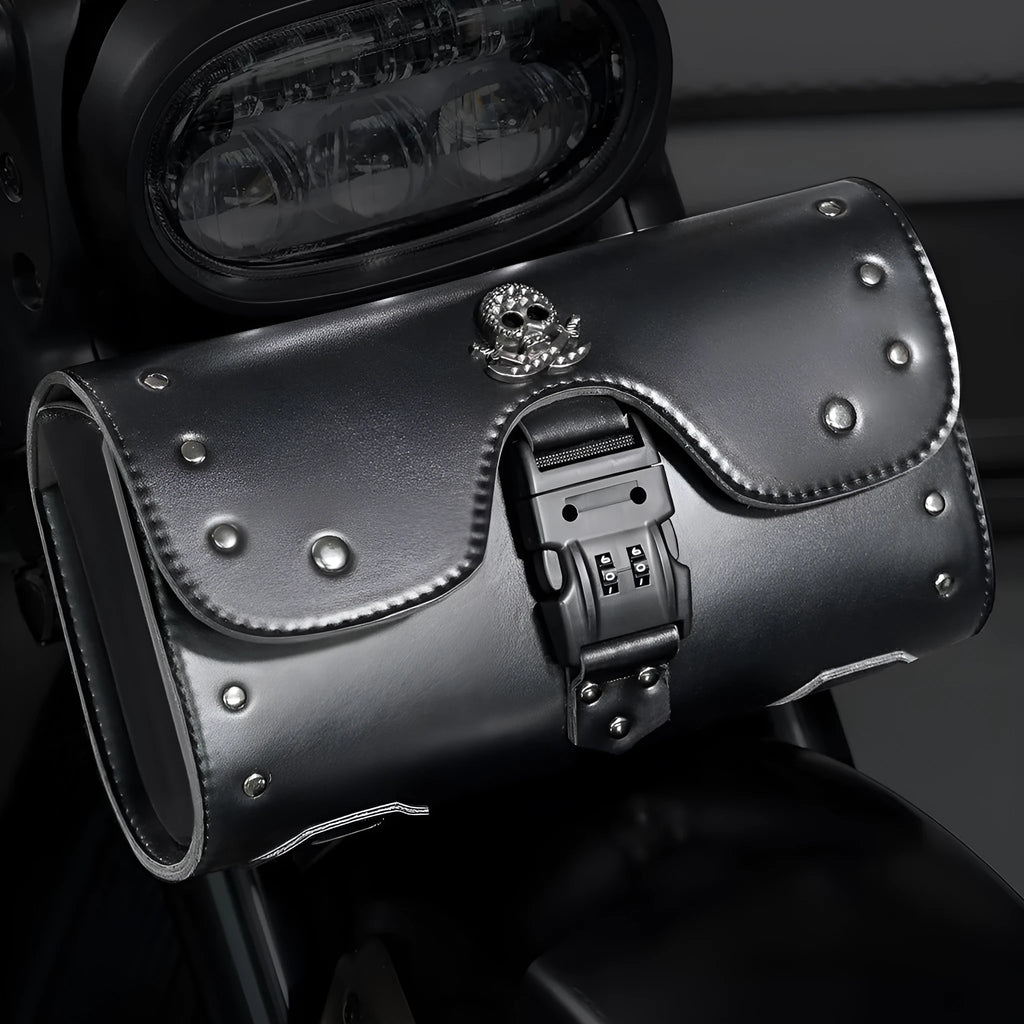 PU leather motorcycle pannier bag for side storage on bikes and electric scooters