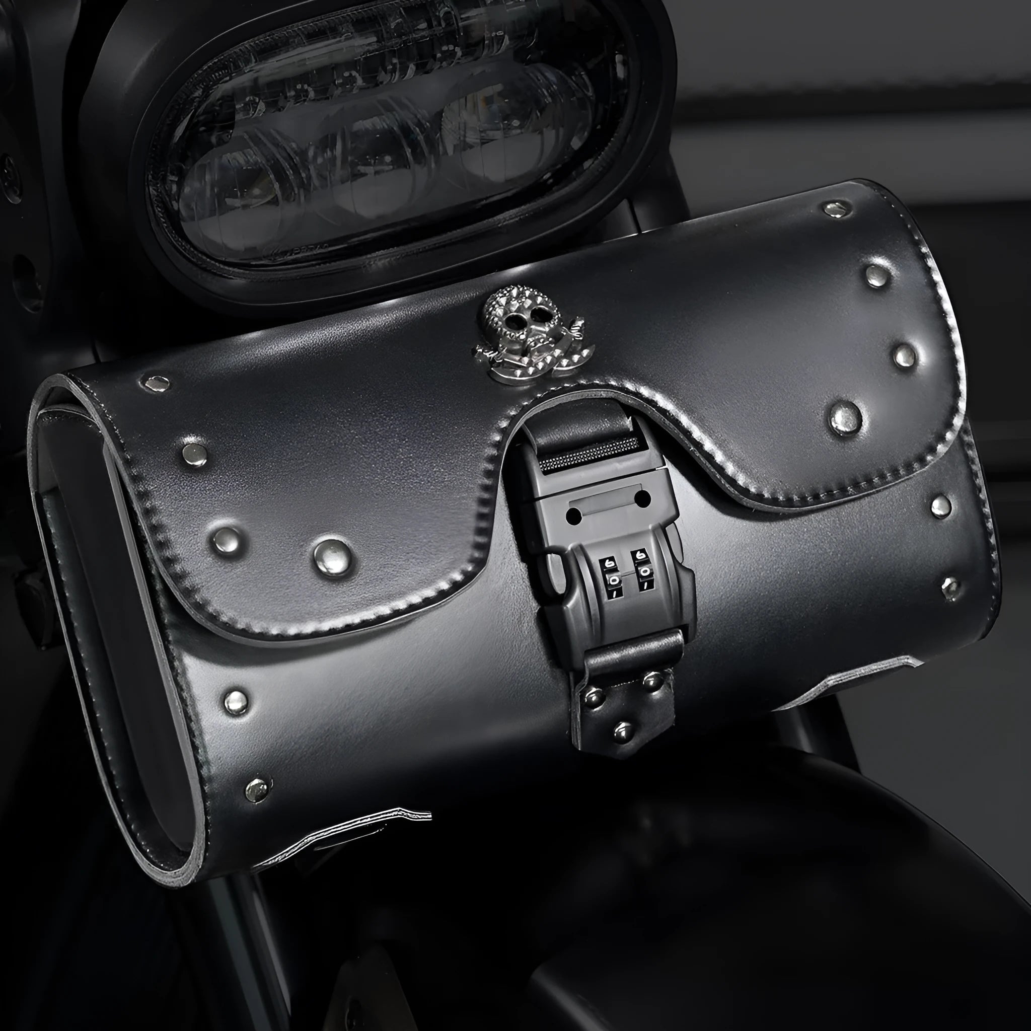 PU leather motorcycle pannier bag for side storage on bikes and electric scooters