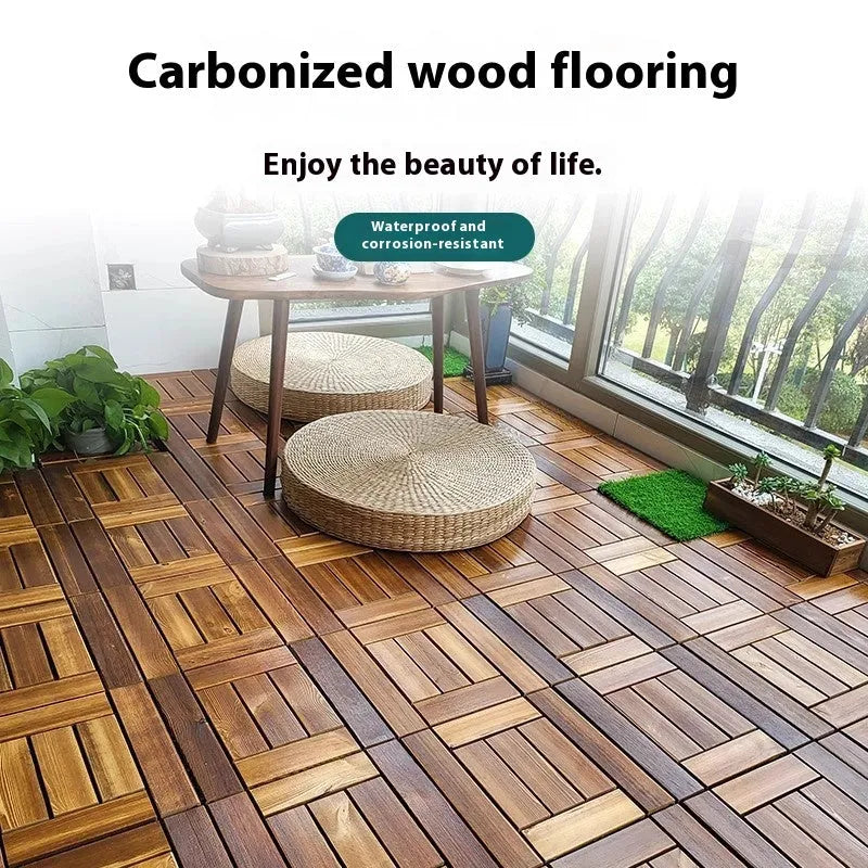 Camphor pine wood flooring tiles measuring 30x30cm with modern simplicity styling