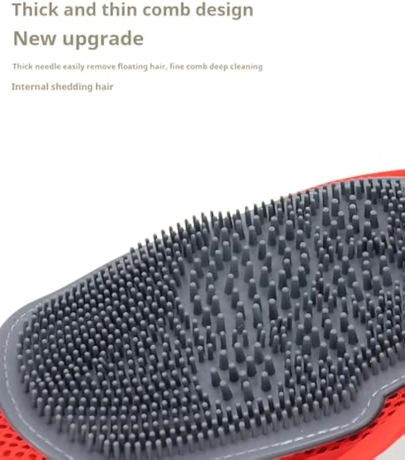 Red pet bathing glove combining a brush and grooming mitt for washing dogs or cats.