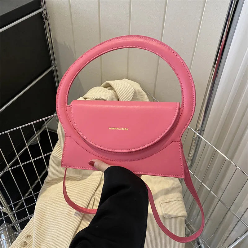 Horizontal square PU leather messenger bag with sandwich pocket and stitching detail