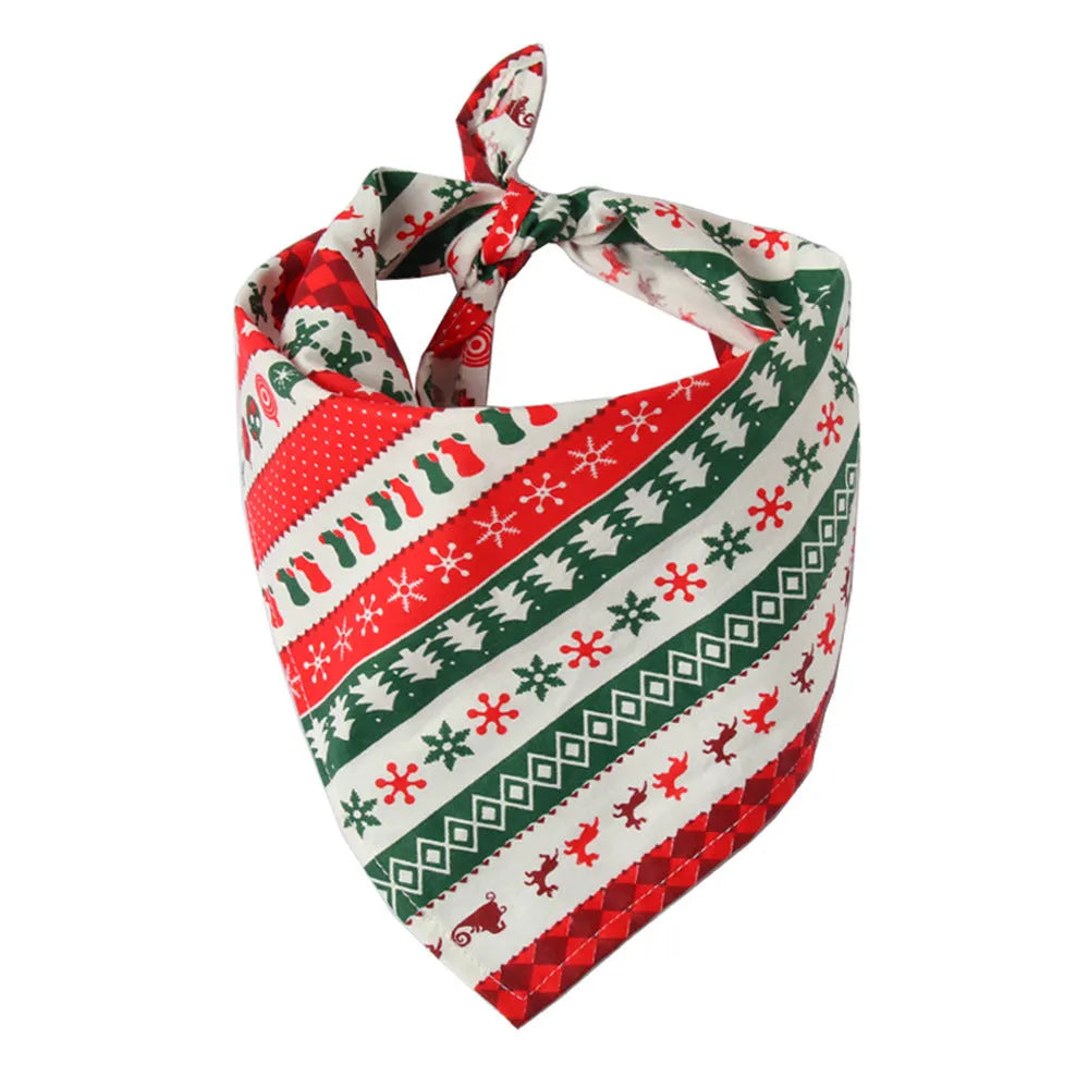 Cotton triangle pet scarf bib in Christmas Stripes pattern, 45x45x65cm, 46cm neck fit, 17g weight
