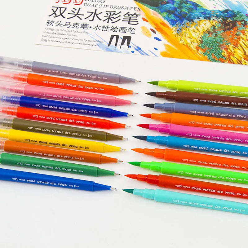 Set of 48 double-ended soft-tip watercolour pens in a polypropylene box