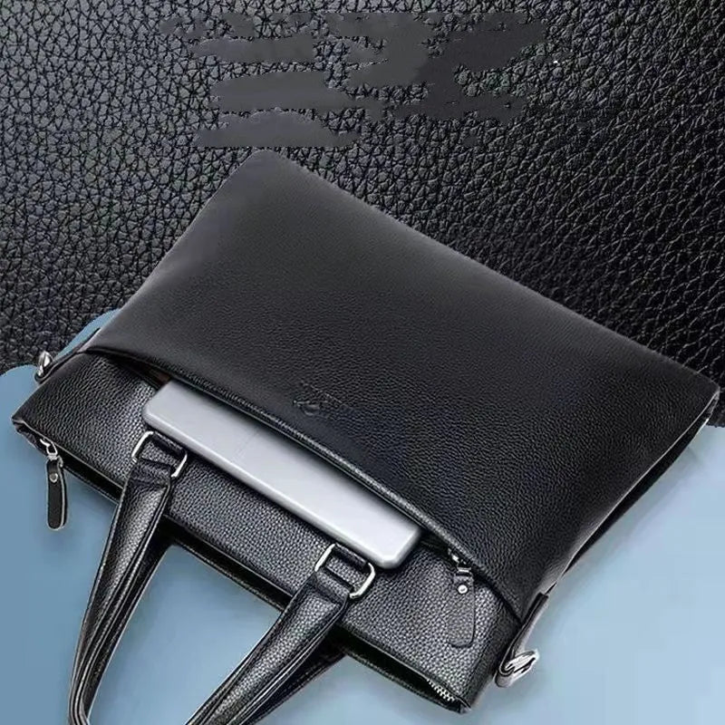 Men's black and brown PU leather shoulder messenger bag with splicing style, 35x30x4cm