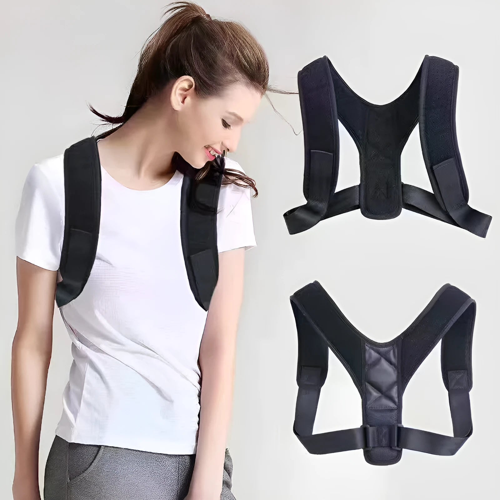Babaka style nylon back correction band for sitting posture support and humpback prevention