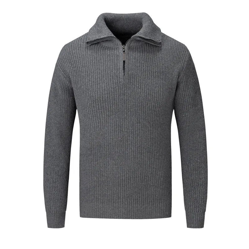 Men's slim fit solid colour pullover sweater in a polyester blend fabric for autumn and winter.