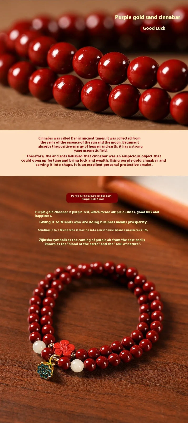 Purple gold sand cinnabar bracelet with double circle design and lotus seedpod centre